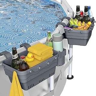 VICHTOP 2026 Upgrade 2 Sets Poolside Storage Basket, Above Ground Pool Accessories, Swimming Pool Storage Basket with Cup Holder, Mesh Bag...