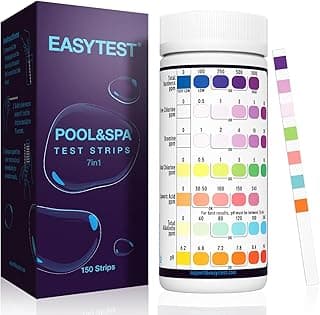 EASYTEST 7-Way Pool Test Strips, 150 Strips Water Chemical Testing for Hot tub and Spa, Accurate Test Bromine, Total Alkalinity, pH, Free C...