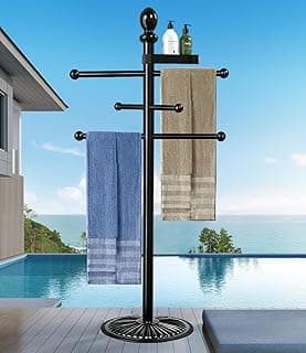 Yozoluck Pool Towel Rack Outdoor, 6 Bars Metal Heavy Duty Never Tilt Pool Accessories with Heavy Metal Base, Hot Tub Accessories Towel Dyin...