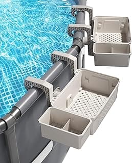 AquaJoyer 2 Sets of Poolside Storage Baskets with Cup Holders - Perfect for 3-Inch or Smaller Top Rails - Above Ground Pool Accessories - F...